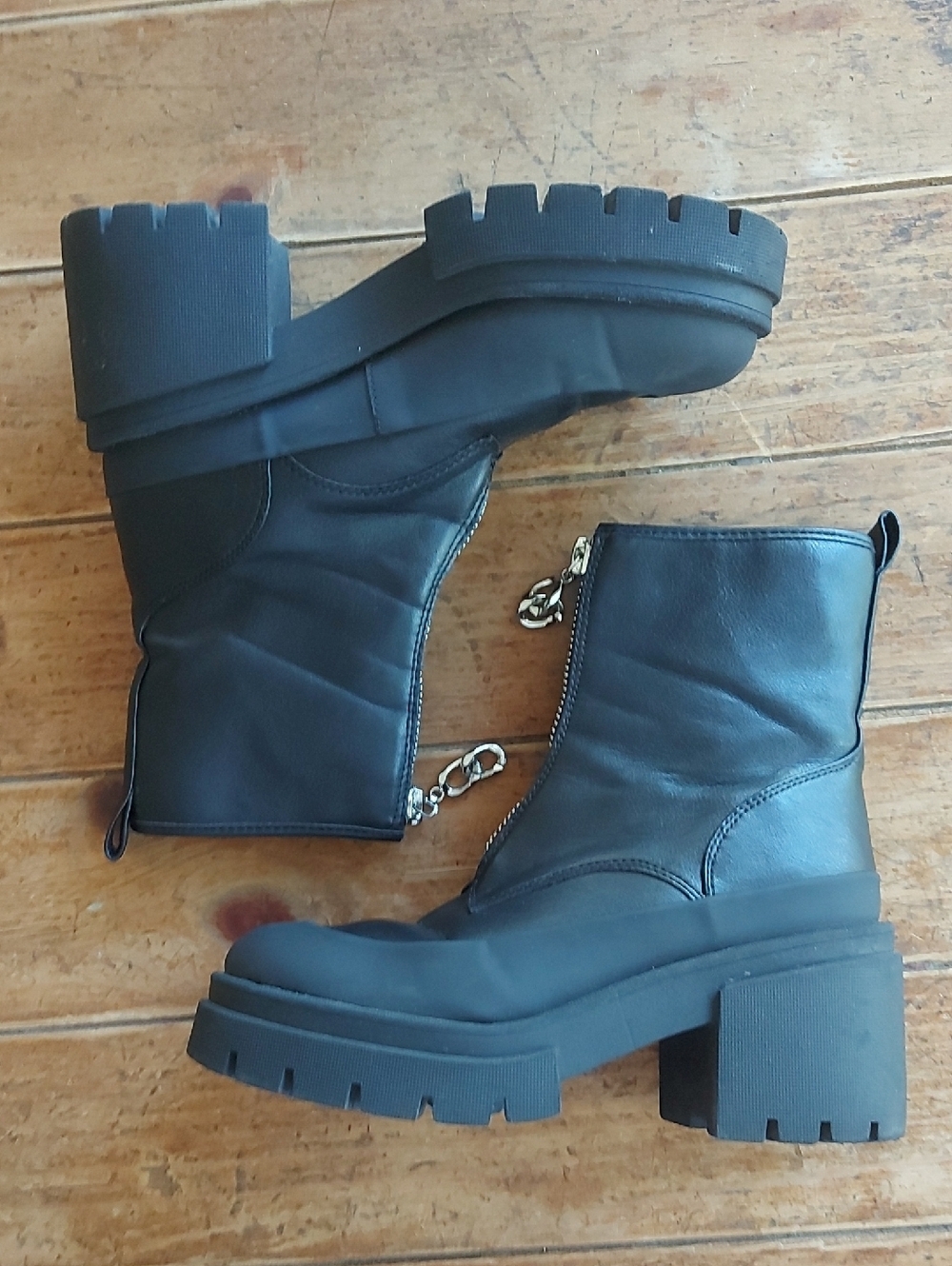 Chunky Black Platform Ankle Boots with Side Zip